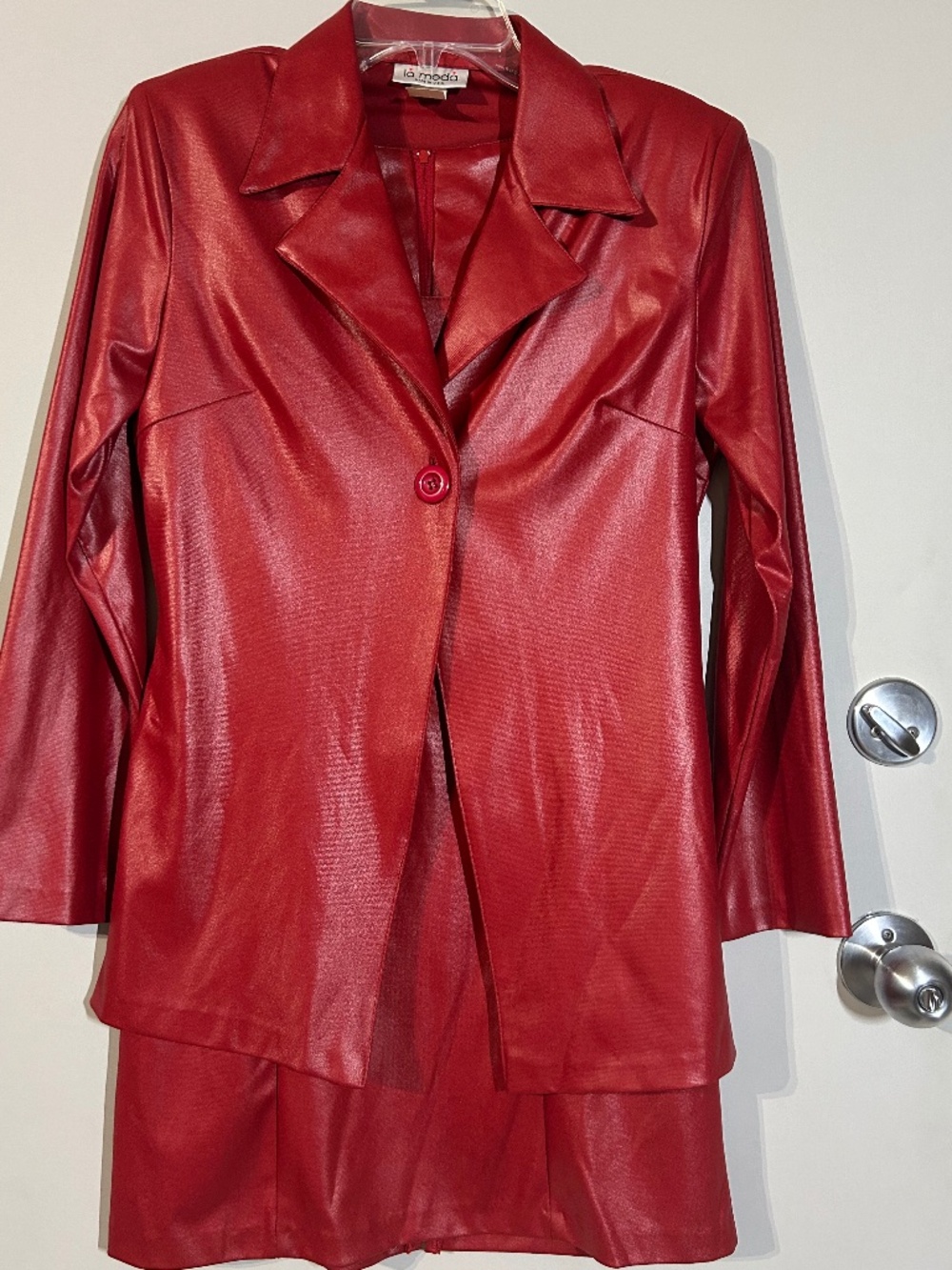 1990's Y2K Red Dress Suit Plasticine stretch fabric, Matrix Chic, cyber punk